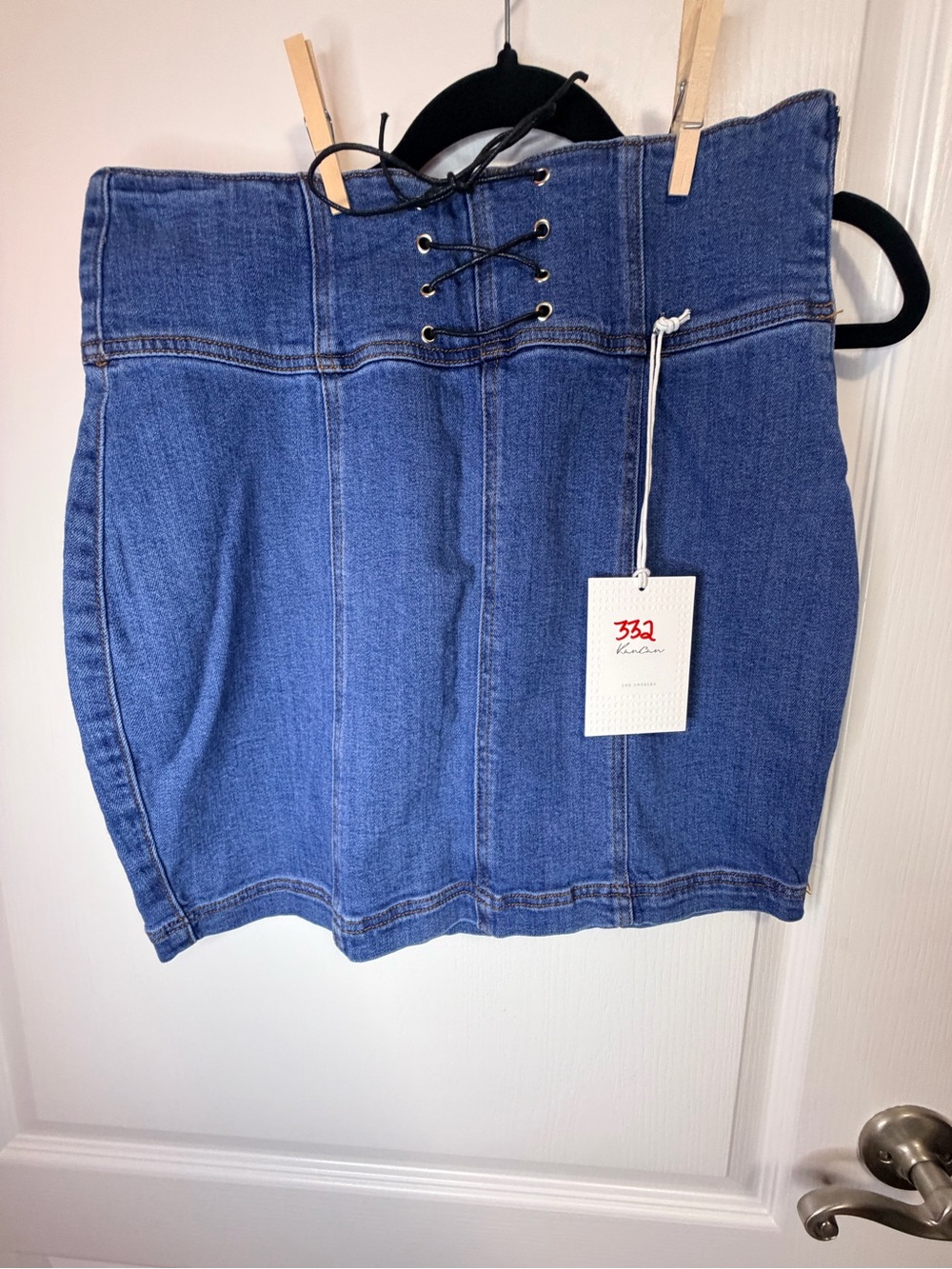KanCan Lace-Up Denim Mini Skirt - Blue